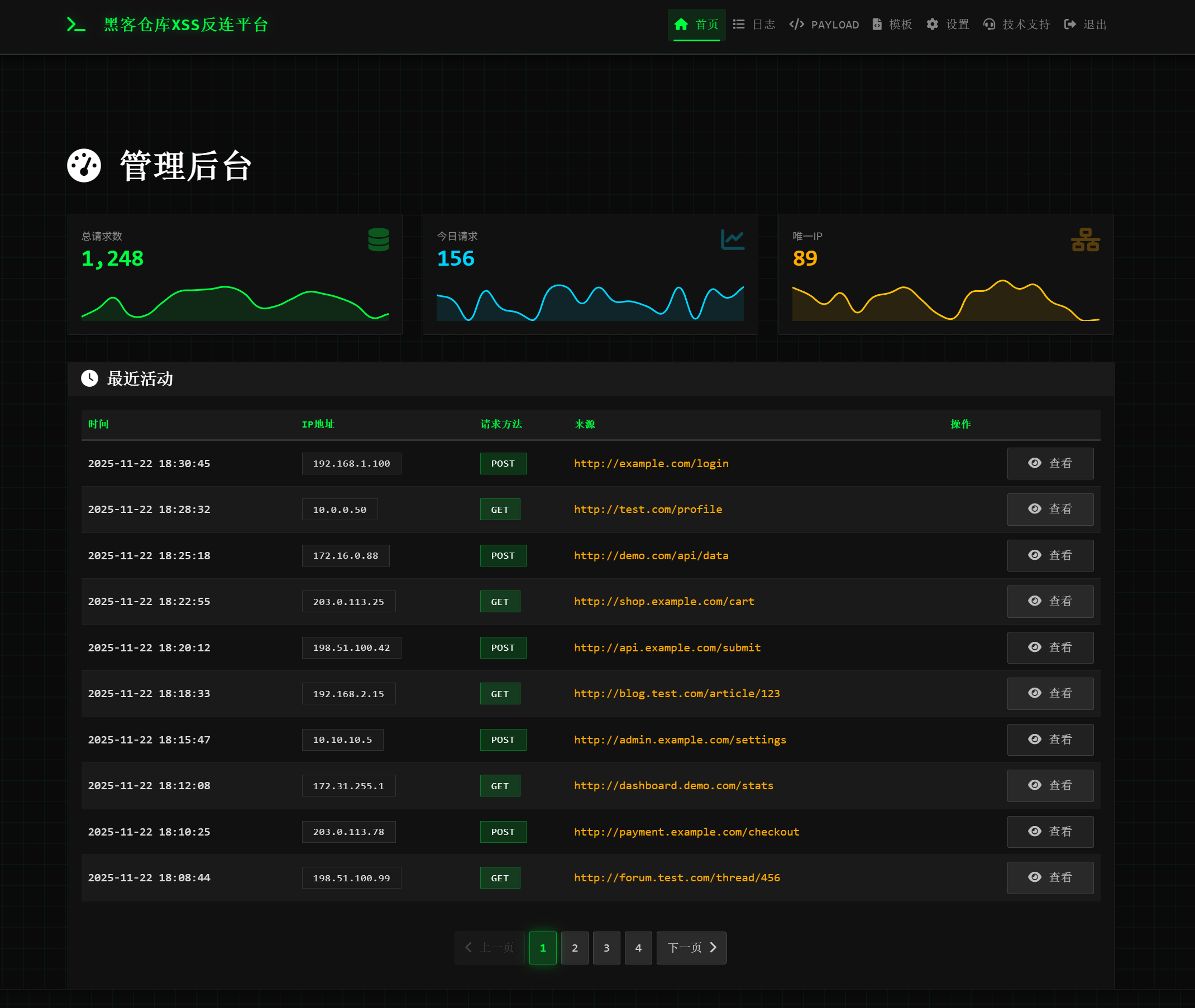 XSS平台控制台界面
